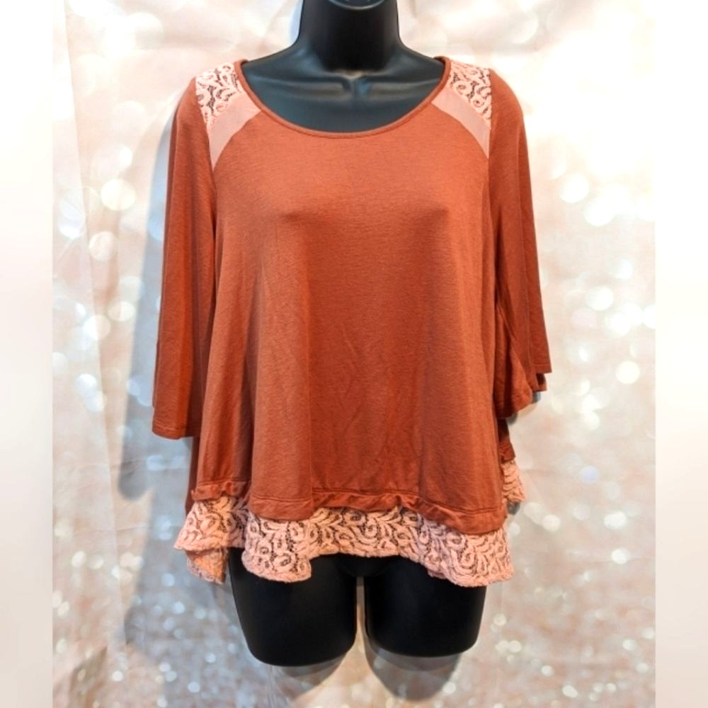 Anthropologie *Sunday in Brooklyn* Flowy Lace Top Rust Orange S